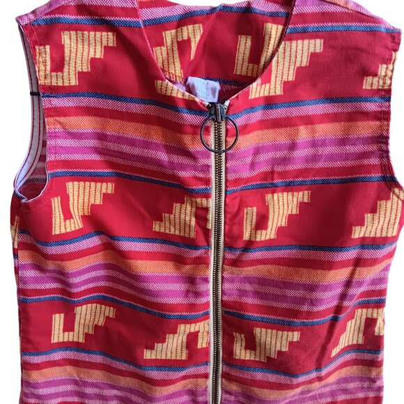Vintage Girls 10 Dress 1960s King Kole Miami Sleeveless Zip Aztec Geometric mod - Picture 2 of 6